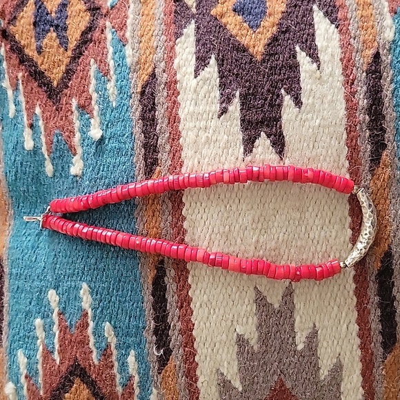 Red Coral Necklace With .925 silver Hammered Hardware and Closure.  17" length - Picture 8 of 11